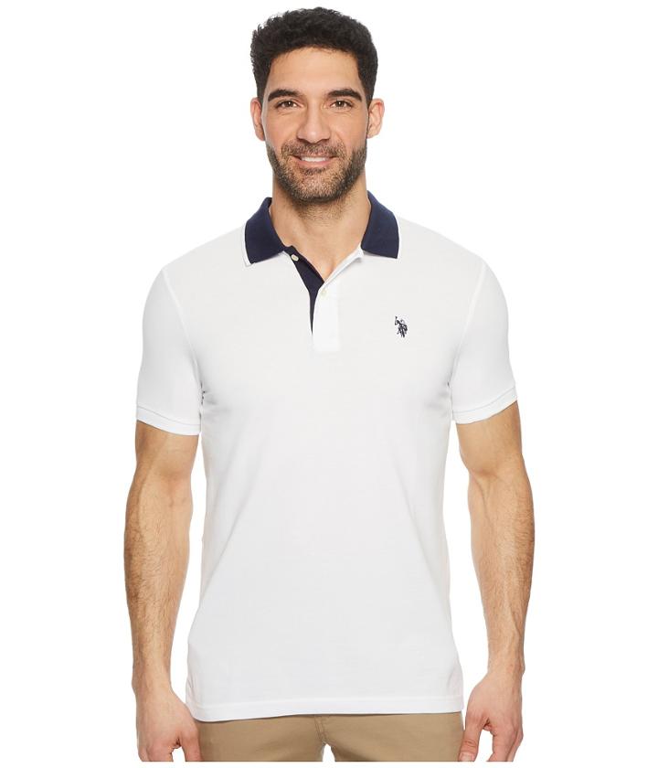 U.s. Polo Assn. Short Sleeve Slim Fit Solid Stretch Pique Polo Shirt (white) Men's Clothing