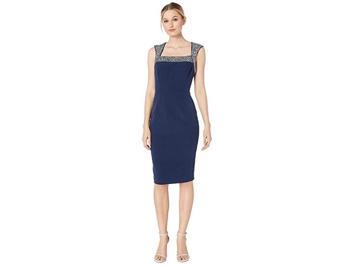 Laundry By Shelli Segal Beaded Yoke Fitted Dress (navy) Women's Dress