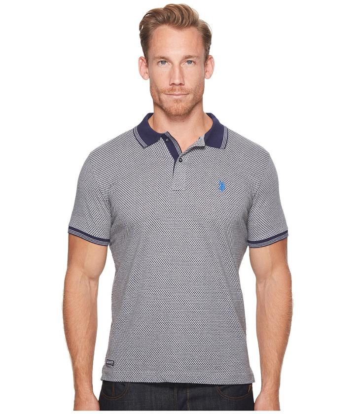 U.s. Polo Assn. Slim Fit Printed Short Sleeve Jersey Polo Shirt (heather Grey) Men's Short Sleeve Pullover