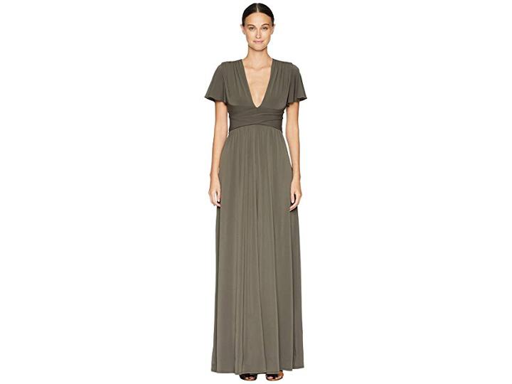Halston Heritage Flutter Short Sleeve Deep V-neck Wrap Jersey Gown (sage) Women's Dress