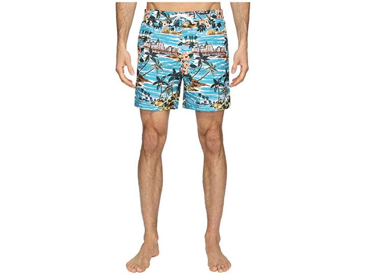 Original Penguin Tropical Printed Fixed Waist Swim Shorts (pagoda Blue) Men's Swimwear
