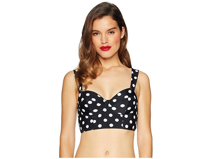Unique Vintage Marlene Crop Swim Top (black/white Dots) Women's Swimwear