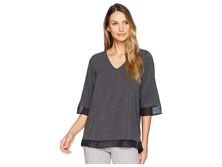 Donna Karan Short Sleeve Top (charcoal Heather) Women's Pajama