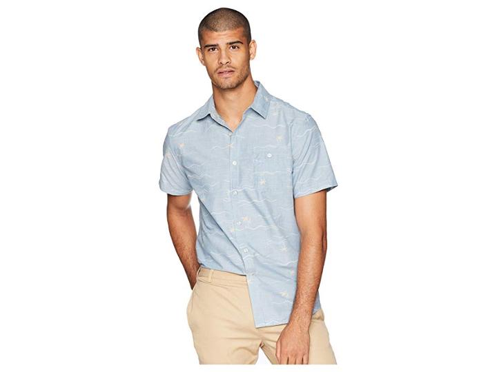Vissla Palmere Short Sleeve Printed Woven Top (deep Water) Men's Clothing