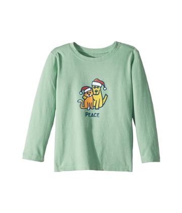 Life Is Good Kids Peace Cat Dog Long Sleeve T-shirt (toddler) (minty Green) Kid's T Shirt