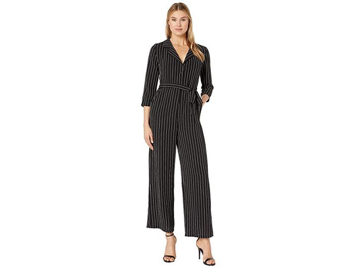 Bobeau Tie Front Jumpsuit (black/ivory Stripe) Women's Jumpsuit & Rompers One Piece