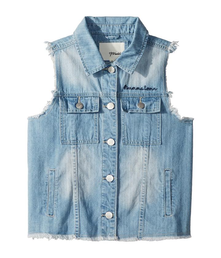 Maddie By Maddie Ziegler Denim Vest With Flag Graphic (big Kids) (light Blue) Girl's Vest