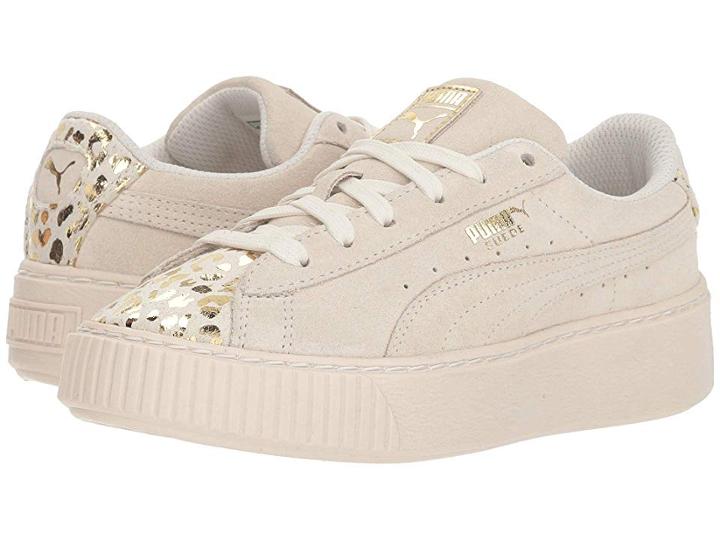 Puma Kids Suede Platform Athluxe Ps (little Kid) (whisper White/puma Team Gold) Girls Shoes
