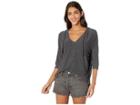 Chaser Cozy Knit 3/4 Sleeve Pullover Hoodie (black) Women's Clothing