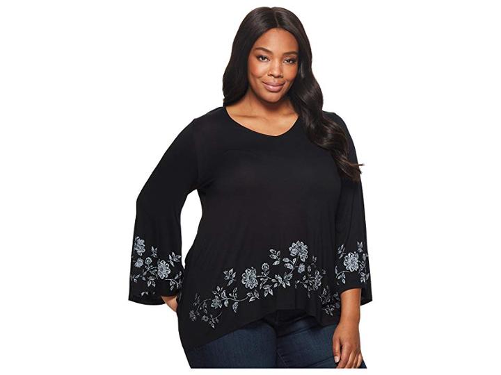Karen Kane Plus Plus Size Floral Print Flare Hem Top (black) Women's Clothing
