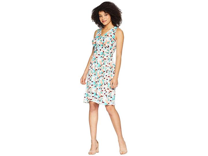 Donna Morgan Sleeveless Printed Jersey Faux Wrap Dress (aqua/burgundy Multi) Women's Dress