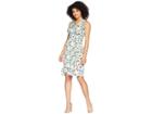 Donna Morgan Sleeveless Printed Jersey Faux Wrap Dress (aqua/burgundy Multi) Women's Dress
