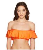 Splendid Sun-sational Solids Removable Soft Cup Off The Shoulder Bandeau Top (tiger Lily) Women's Swimwear