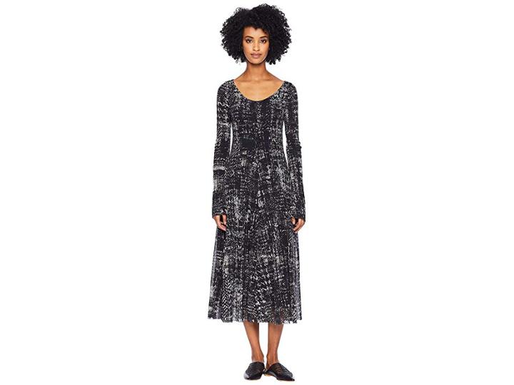 Fuzzi Long Sleeve Plaid Dress (nero) Women's Dress