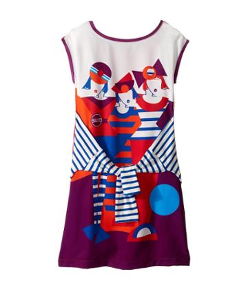 Junior Gaultier Dress With Image Of 3 Girls W/ Fake Tyed Sleeves (big Kids) (rouge Drapeau) Girl's Dress