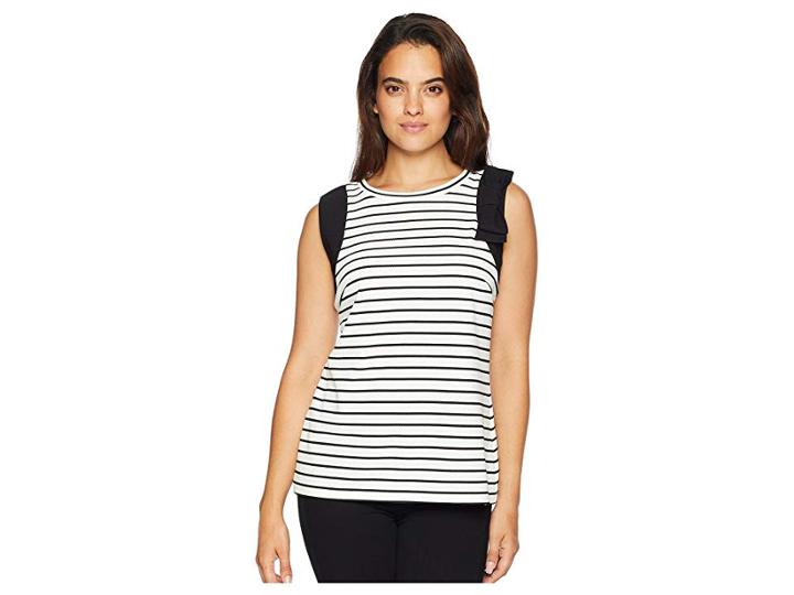 Ivanka Trump Sleeveless Knit Top With Open Hem (white/black) Women's Clothing