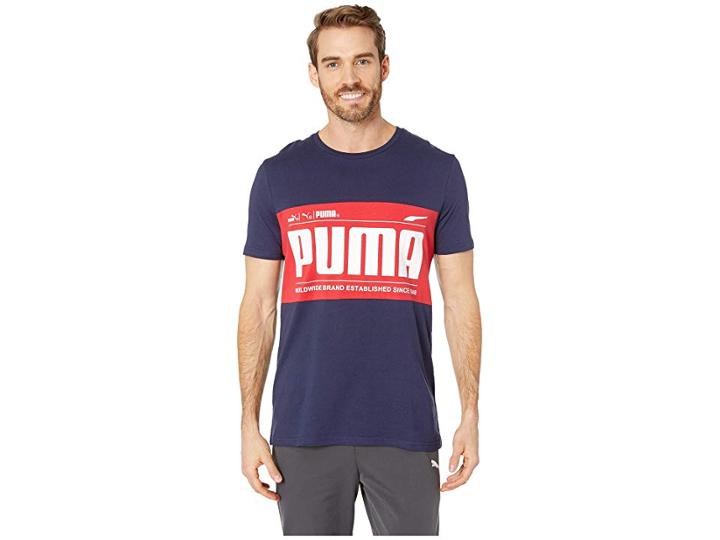 Puma Graphic Logo Block Tee (peacoat) Men's T Shirt
