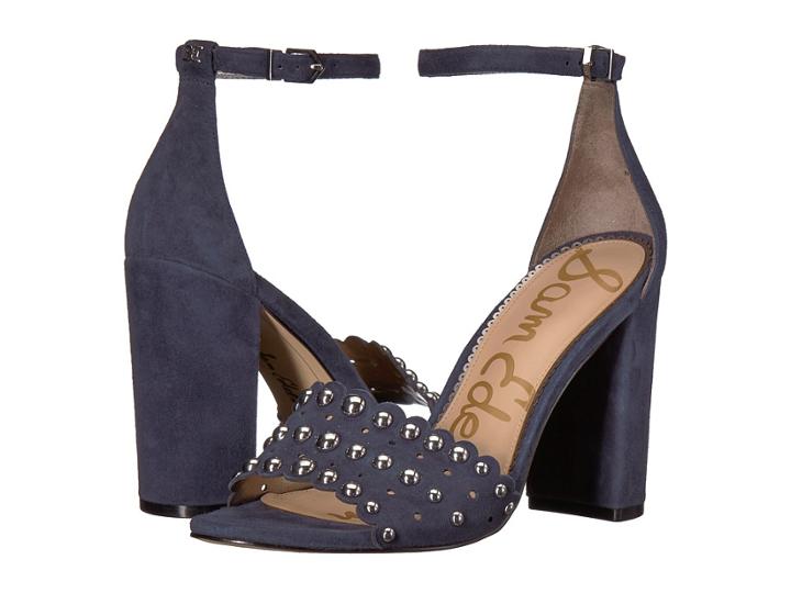 Sam Edelman Yaria Ankle Strap Sandal Heel (inky Navy Kid Suede Leather) Women's Sandals