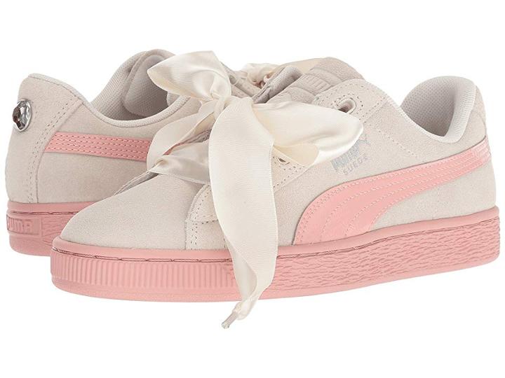 Puma Kids Suede Heart Jewel (big Kid) (whisper White/peach Beige) Girls Shoes
