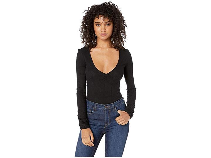 Free People Cozy Up With Me Bodysuit (black) Women's Jumpsuit & Rompers One Piece