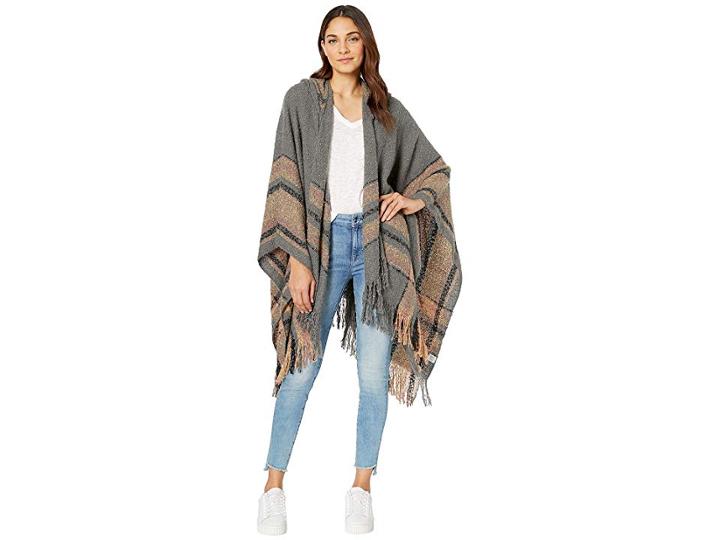 Angie Plaid Hooded Poncho (grey) Women's Sweater