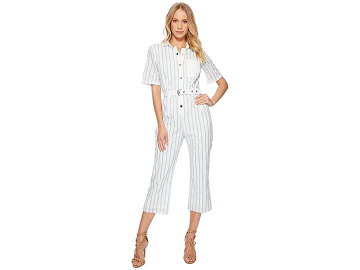 For Love And Lemons Hermosa Striped Eyelet Jumpsuit (blue Stripe) Women's Jumpsuit & Rompers One Piece