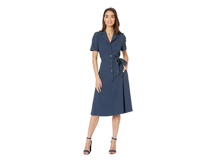 Anne Klein Twill Belted Shirtdress (dark Versailles/anne Black) Women's Dress