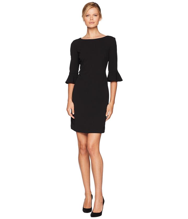 Nine West Drapey Crepe 3/4 Ruffle Sleeve A-line Dress (black) Women's Dress