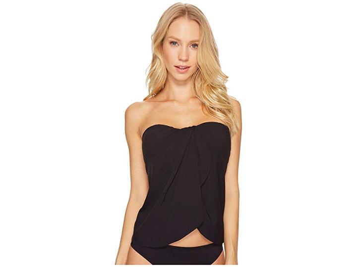 Vince Camuto Riviera Solids Draped Bandini Top W/ Soft Cups Removable Strap (black) Women's Swimwear