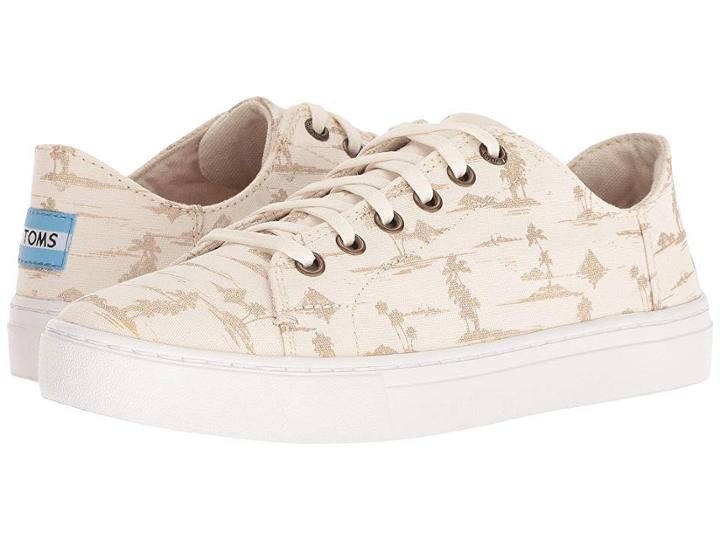 Toms Lenox (white/gold Palms) Women's Lace Up Casual Shoes