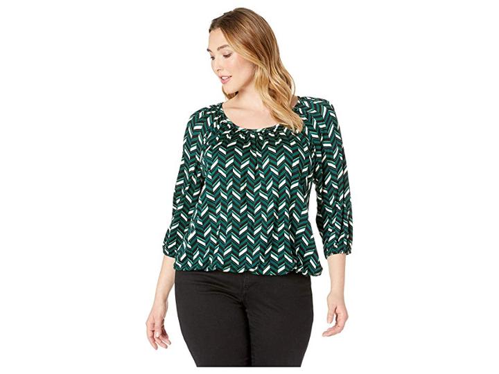Michael Michael Kors Plus Size Multi Chevron Peasant Top (dark Emerald) Women's Clothing