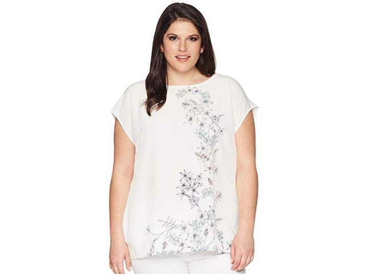 Vince Camuto Specialty Size Plus Size Extend Shoulder Botanical Floral Print Blouse (new Ivory) Women's Blouse