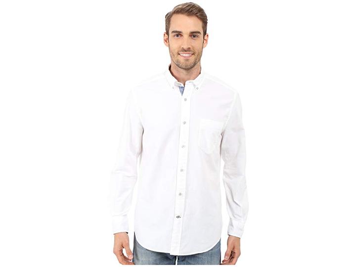 Nautica Solid Oxford L/s Woven Shirt (bright White) Men's Long Sleeve Button Up