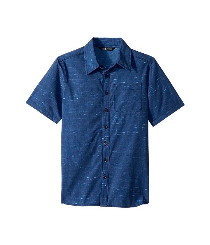 The North Face Kids Short Sleeve Pursuit Top (little Kids/big Kids) (cosmic Blue Distressed Denim Print/tnf Red) Boy's Short Sleeve Button Up
