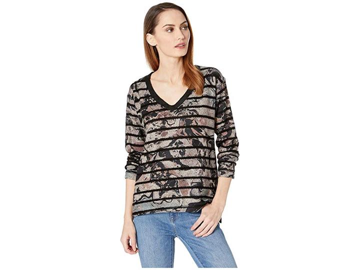 Nally & Millie Stripe Marble Print Top (multi) Women's Clothing