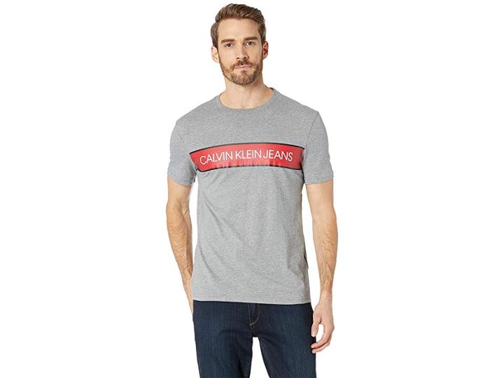 Calvin Klein Jeans Outline Logo Box Crew Neck Tee (steel Wool Heather) Men's T Shirt