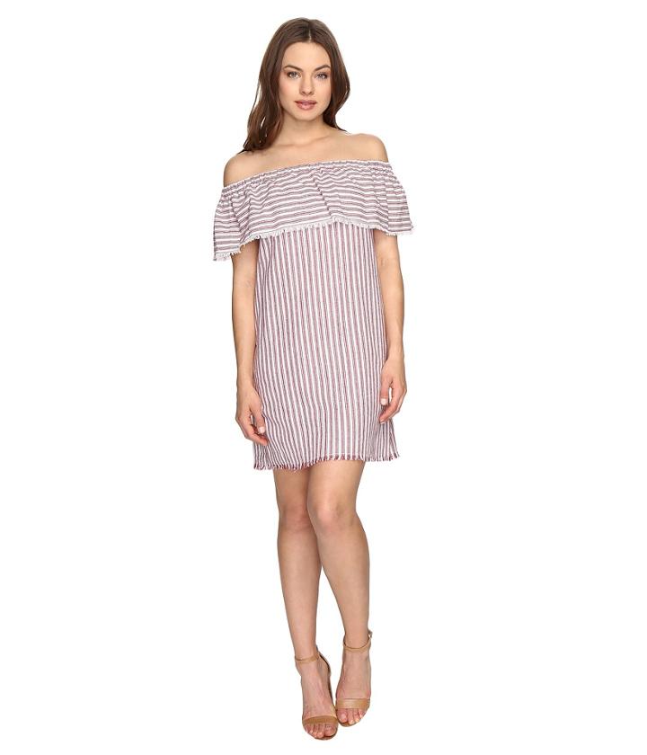 Brigitte Bailey Finley Off The Shoulder Raw-edge Striped Dress (red/ivory) Women's Dress