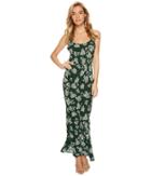 Flynn Skye Celine Slip Dress (emerald Blooms) Women's Dress