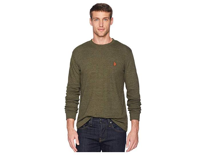 U.s. Polo Assn. Long Sleeve Crew Neck Solid Thermal Shirt (army Heather) Men's Long Sleeve Pullover