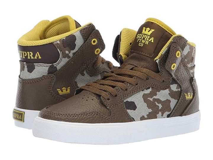 Supra Kids Vaider (little Kid/big Kid) (olive Camo/white) Boys Shoes