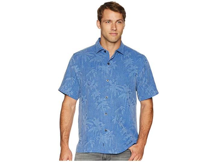 Tommy Bahama Digital Palms Shirt (cobalt Sea) Men's Short Sleeve Button Up