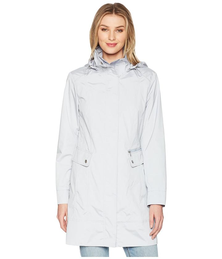 Cole Haan 34 1/2 Single Breasted Rain Jacket With Removable Hood (mist) Women's Coat