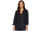 Ivanka Trump Long Sleeve V-neck Blouse With Tie Sleeves (navy) Women's Clothing