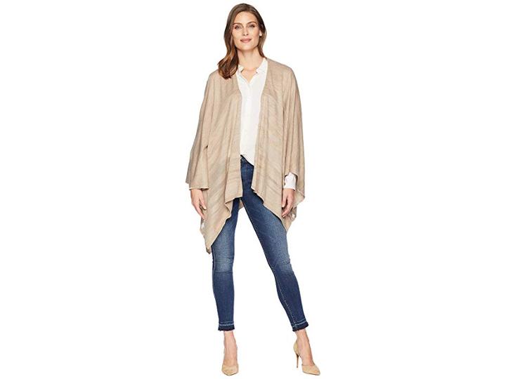Calvin Klein Shadow Stripe Ruana (heathered Dark Almond) Women's Clothing