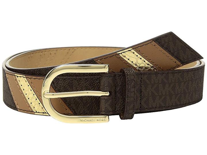 Michael Michael Kors 32mm Fashion Signature Color Block Belt (chocolate Logo) Women's Belts