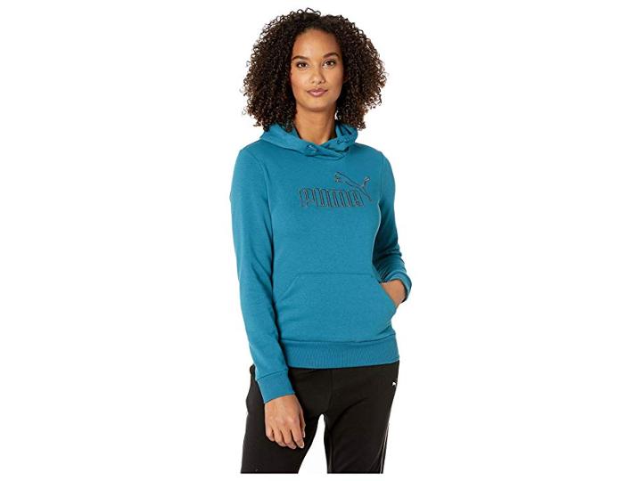 Puma Elevate Essential Logo Hoodie (corsair/metallic Ash) Women's Sweater