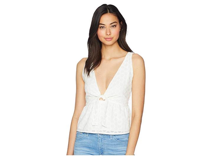 Bb Dakota Shari Embroidered Tie Front Top (white) Women's Sleeveless