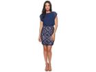 Adrianna Papell Floral Diamond Lace And Jersey Sheath (navy Sateen) Women's Dress