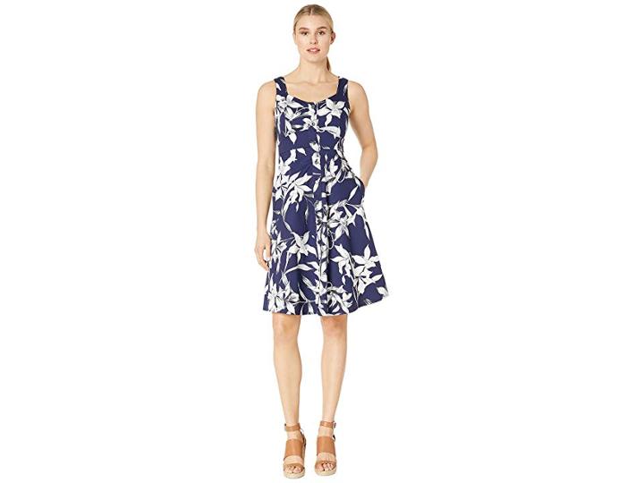 Taylor Sleeveless Button Front Floral Dress (navy/ivory) Women's Dress