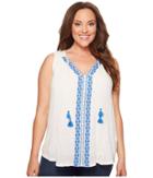 Lucky Brand Plus Size Embroidered Center Front Top (marshmallow) Women's Clothing